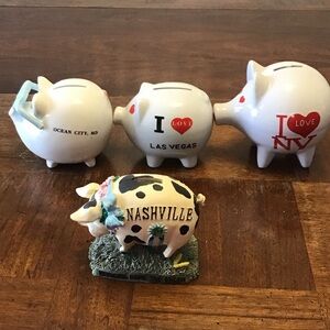 Set of Souvenir Piggy Banks and Nashville Pig Figurine